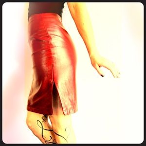 Deep Red Leather Pencil Skirt